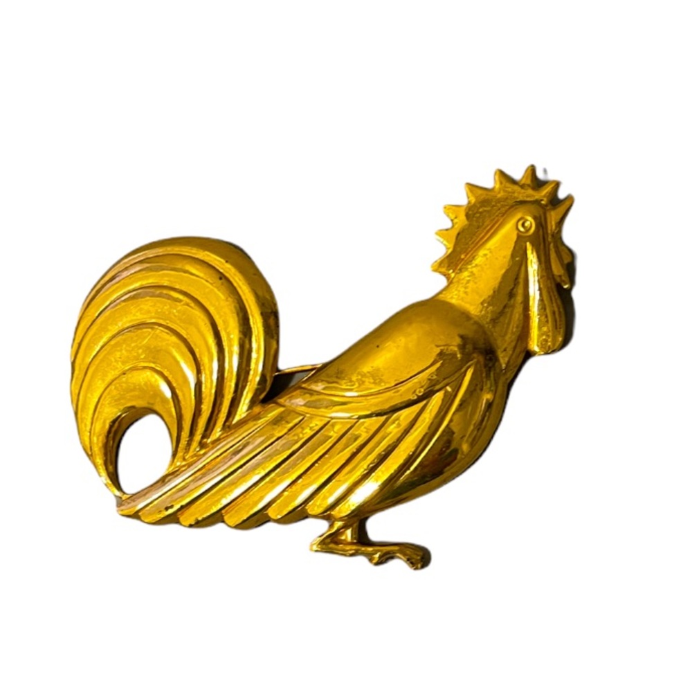 Mid 1940s Signed Sterling Craft By Coro Rooster Gold Vermeil Brooch Pin
